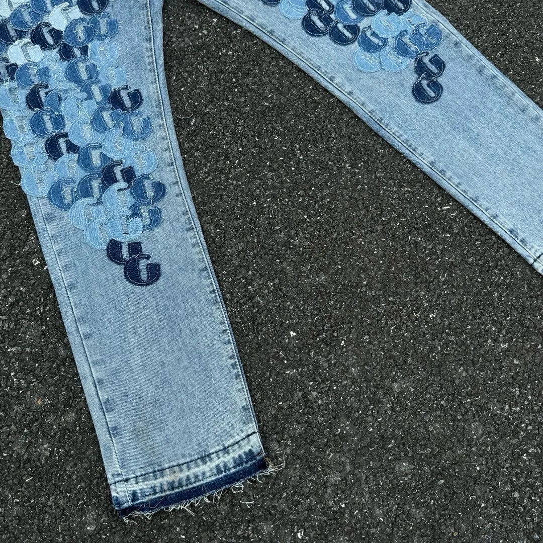 -Size upper body P286#G77 GALLERY DEPT.G letter patch pudding 5001 denim washed and distressed spliced jeans -Original purchase and pattern making to truly restore the ultimate vintage texture -Original hardware accessories, washed and other elevators, QR code analysis are all purchased from the original factory, high degree of restoration, you are welcome to compare with a certain product~ -Three-dimensional version Loose and comfortable, not picky about the figure, taller and slimmer, factory Seiko, original factory quality control, same style for men and women, can be matched with couples Versatile recommendation: must-have jeans for all seasons Color: blue Size: S-XXL (28-36)